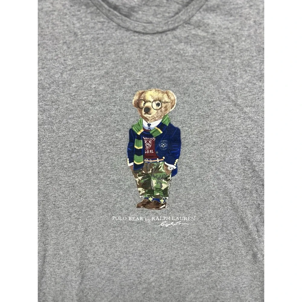 Polo Ralph Lauren Men's Preppy Bear Jersey T-Shirt Mens Large Grey